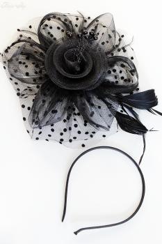 Gothic Haarschmuck „Black flower“ mit Tüll & Federn